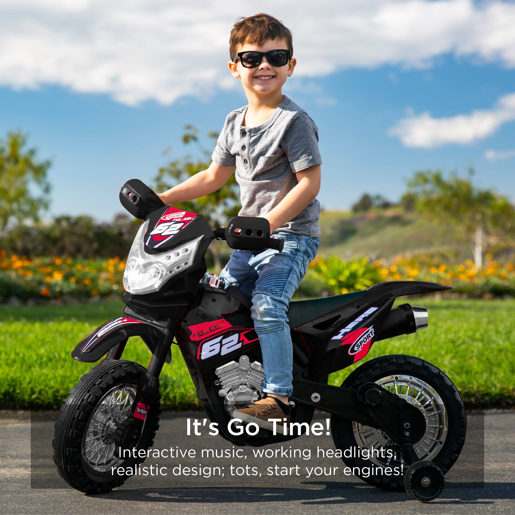 6V Kids Electric Ride-On Motorcycle Toy with Training Wheels Lights Music designed for kids' playtime and gifts