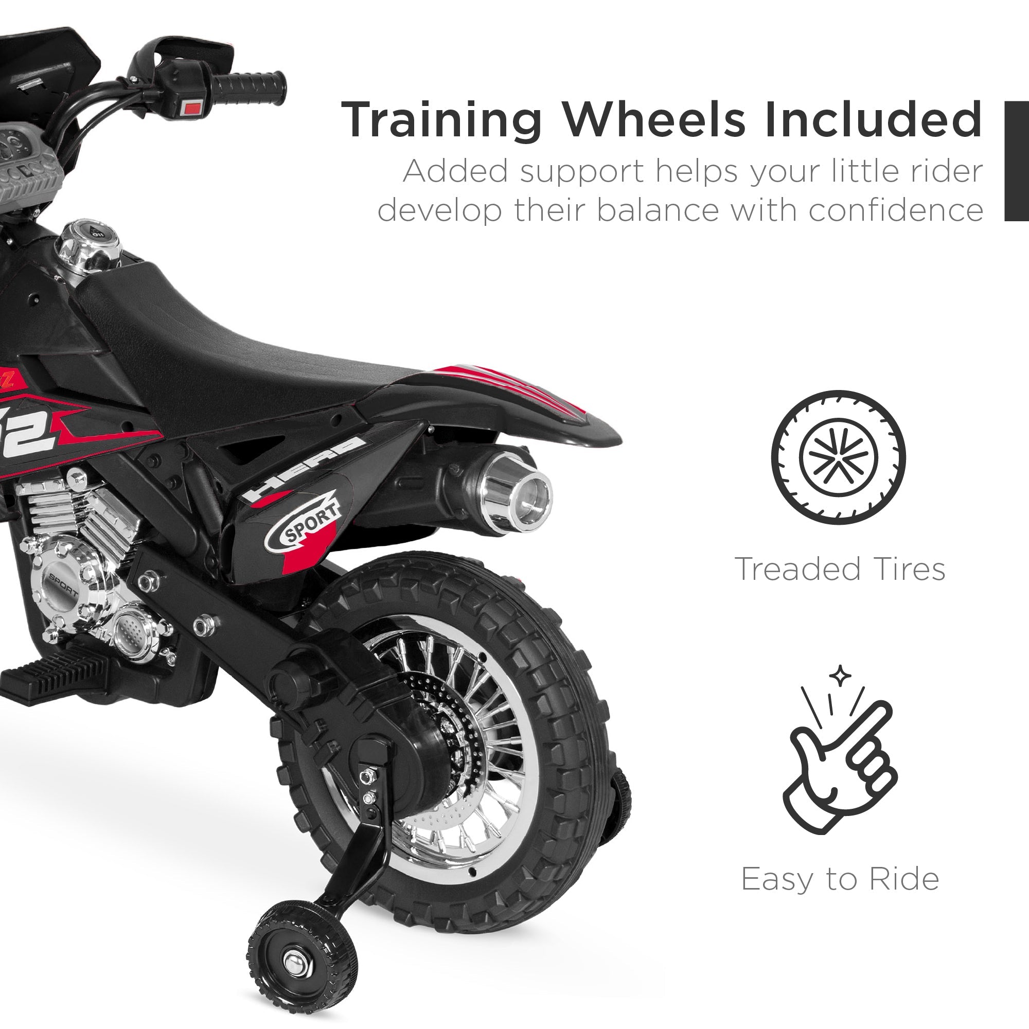 6V Kids Electric Ride-On Motorcycle Toy with Training Wheels Lights Music designed for kids' playtime and gifts