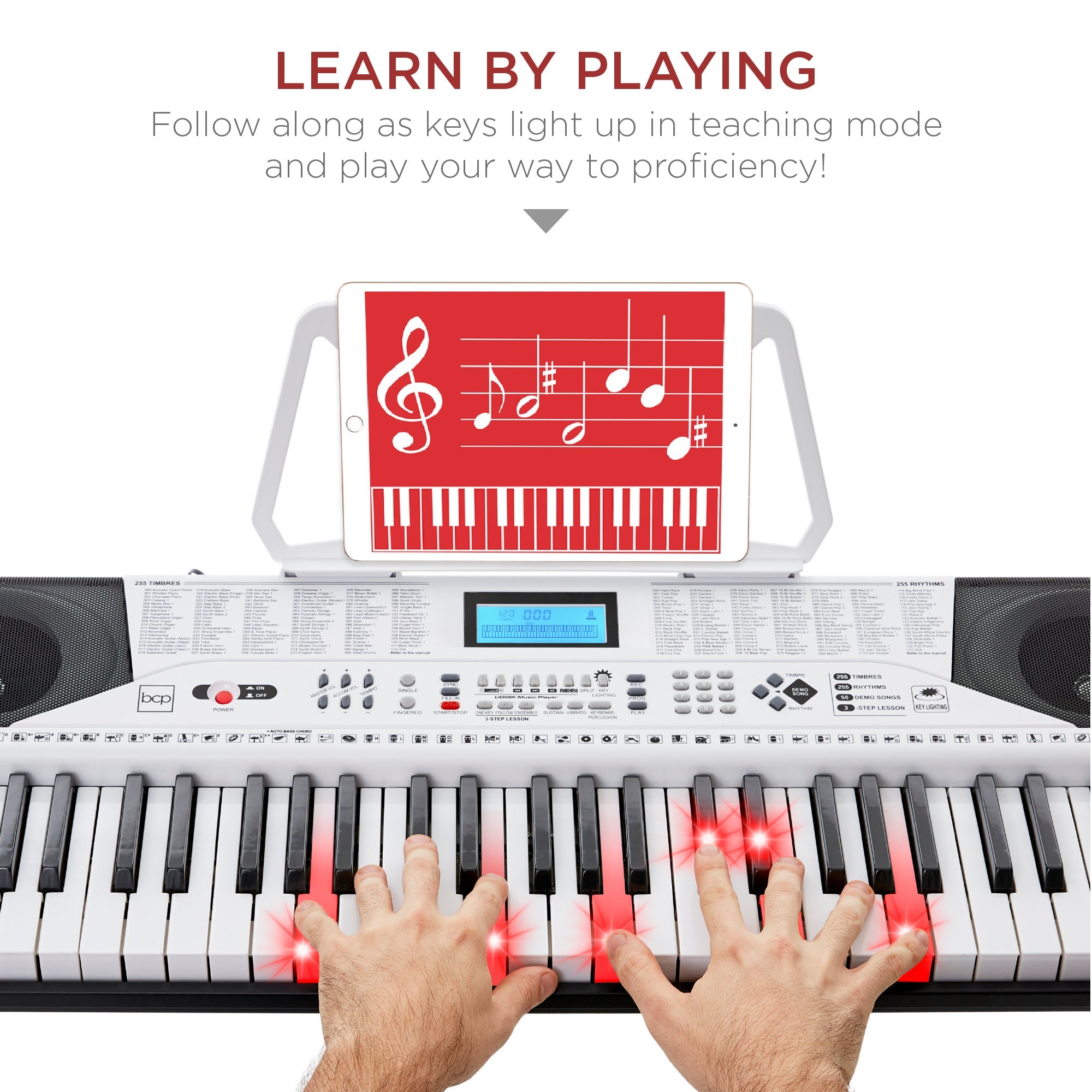 61-Key Beginners Electronic Keyboard Piano Set with Lighted Keys Headphones with practical everyday features