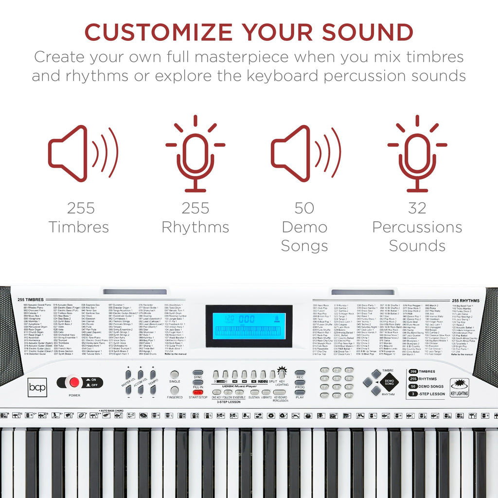 61-Key Beginners Electronic Keyboard Piano Set with Lighted Keys Headphones with practical everyday features