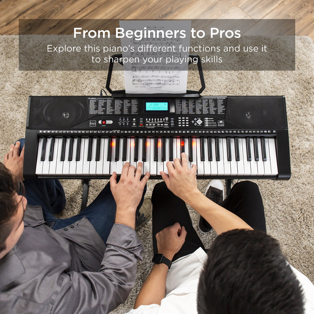 61-Key Beginners Electronic Keyboard Piano Set with Lighted Keys Headphones with practical everyday features