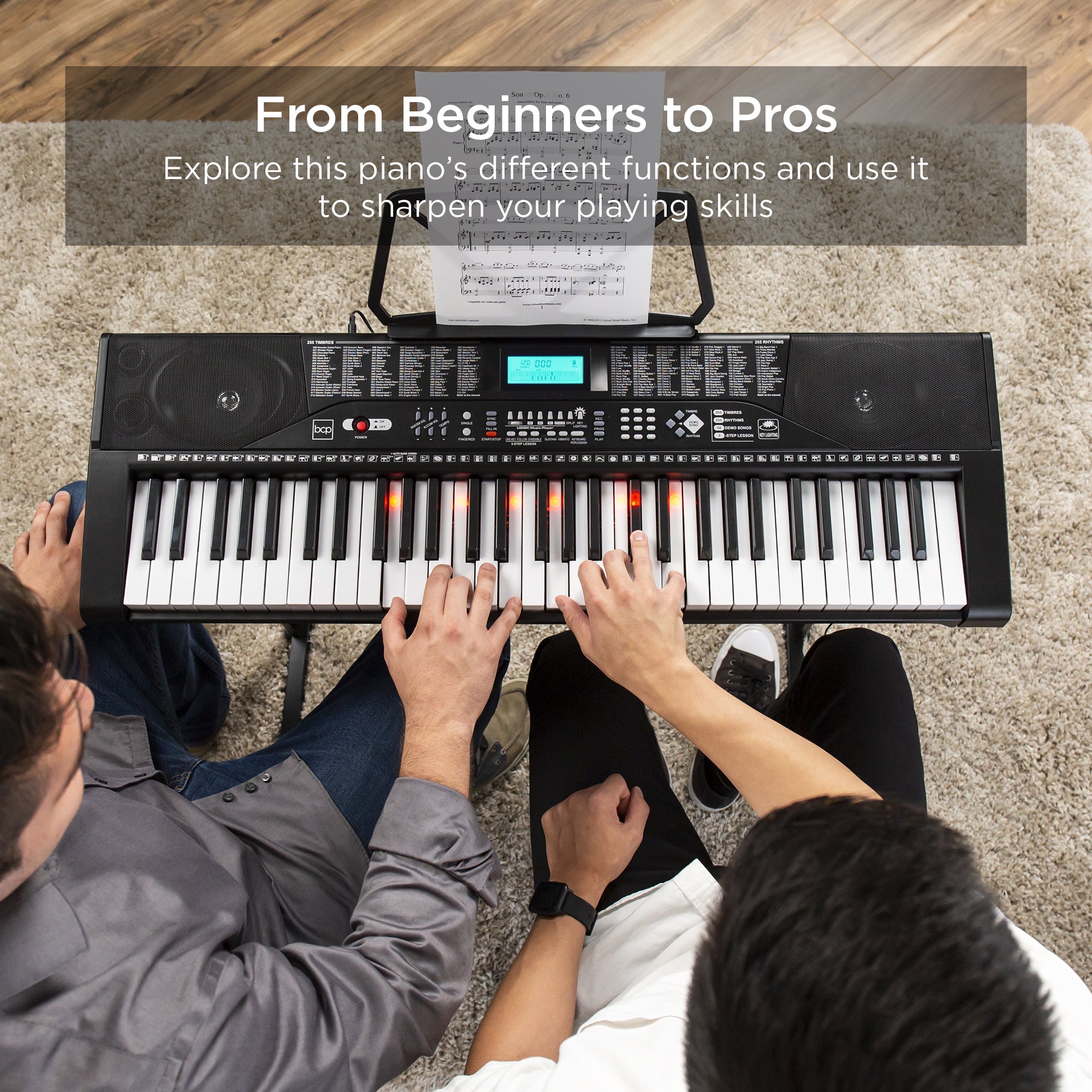 61-Key Beginners Electronic Keyboard Piano Set with Lighted Keys Headphones with practical everyday features