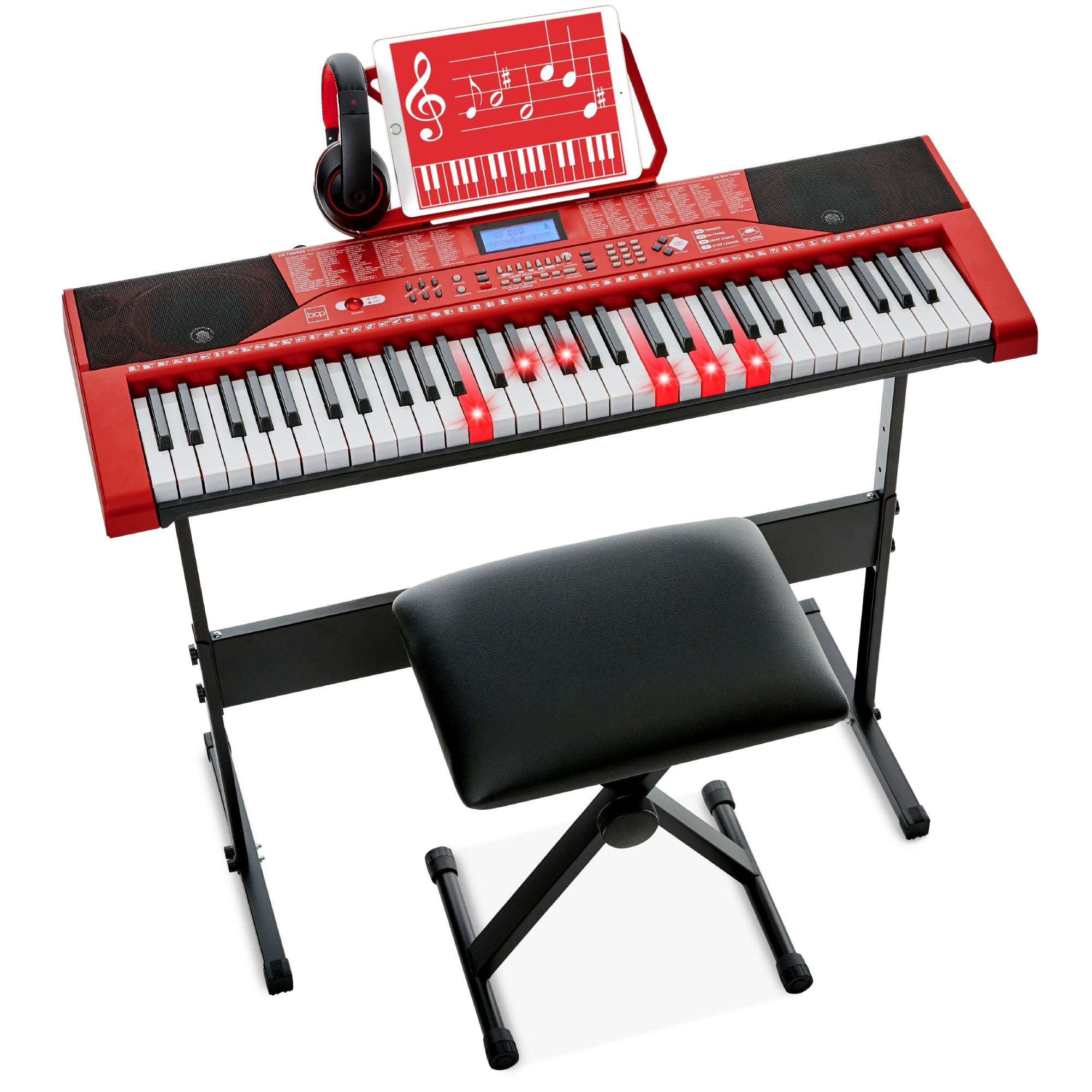 61-Key Beginners Electronic Keyboard Piano Set with Lighted Keys Headphones with practical everyday features