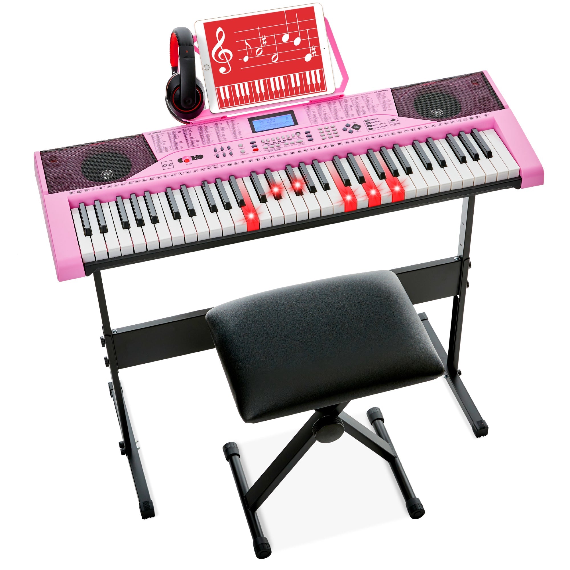 61-Key Beginners Electronic Keyboard Piano Set with Lighted Keys Headphones with practical everyday features
