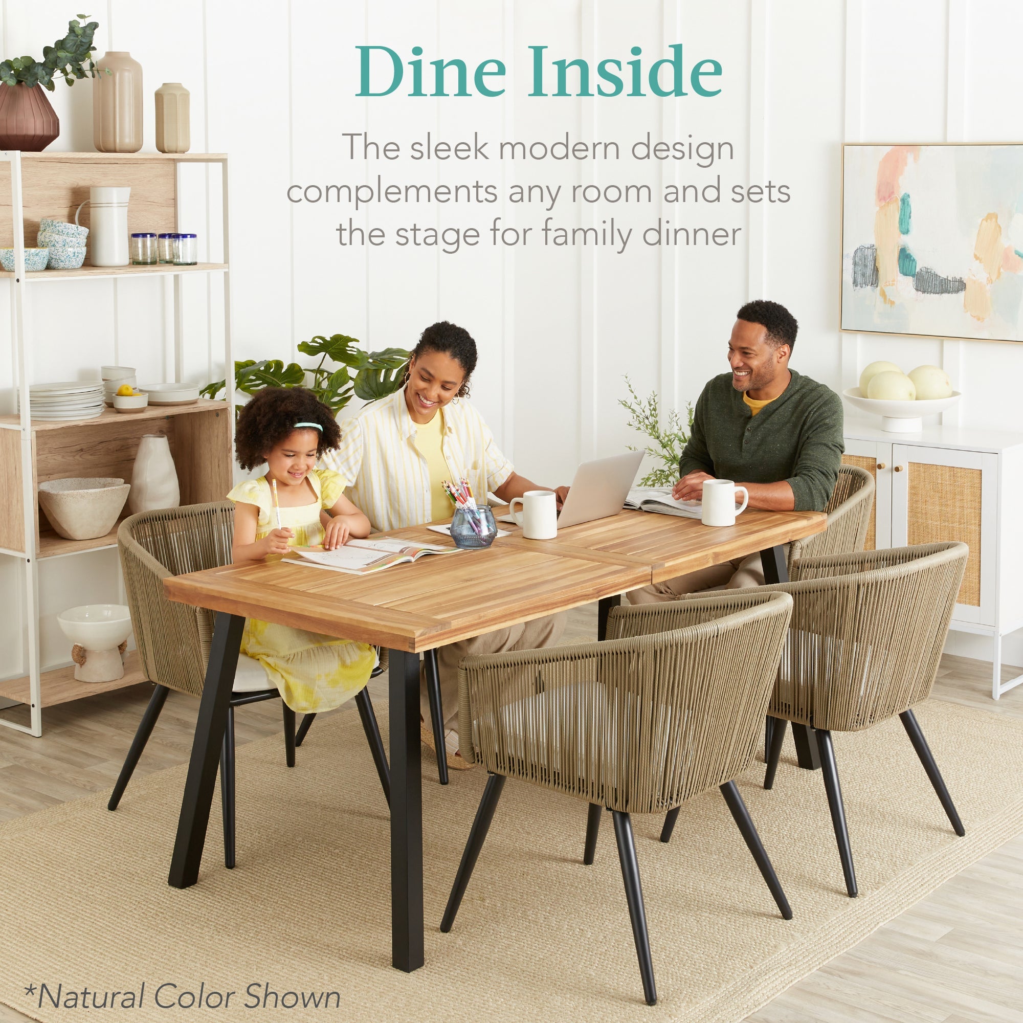 6-Person Indoor Outdoor Acacia Wood Dining Table for outdoor comfort and convenience