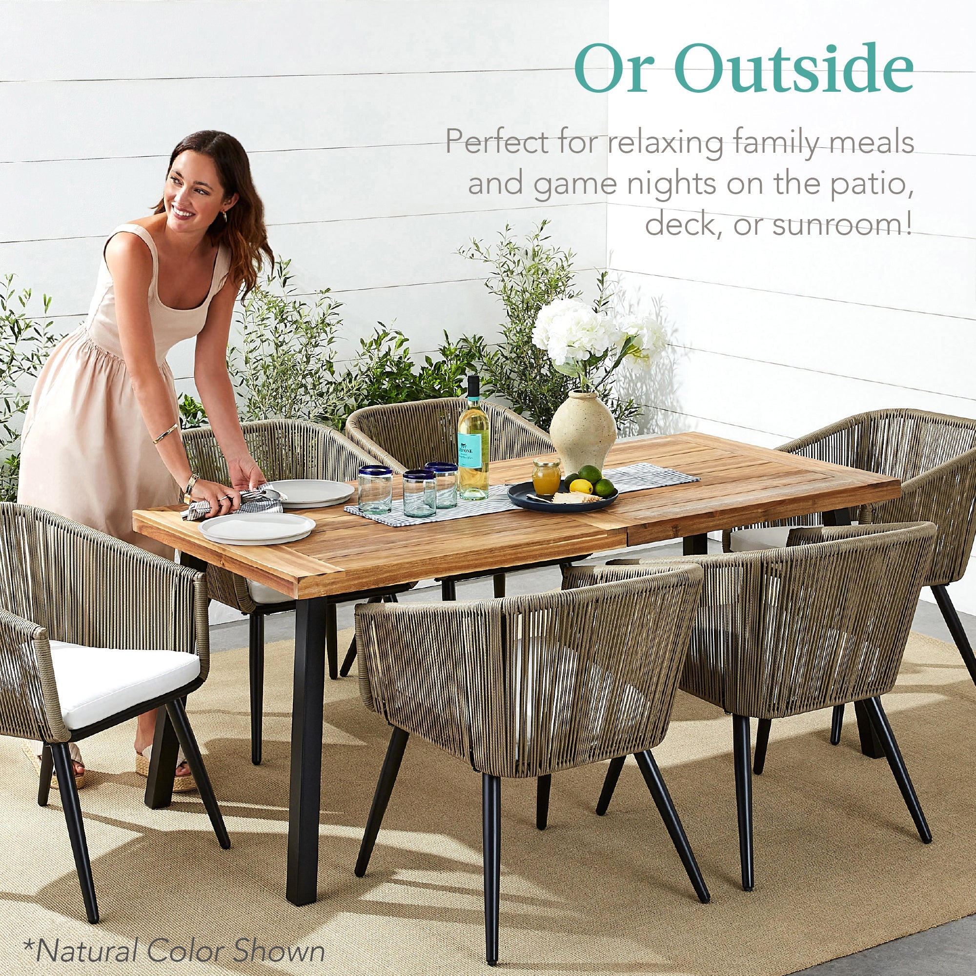 6-Person Indoor Outdoor Acacia Wood Dining Table for outdoor comfort and convenience