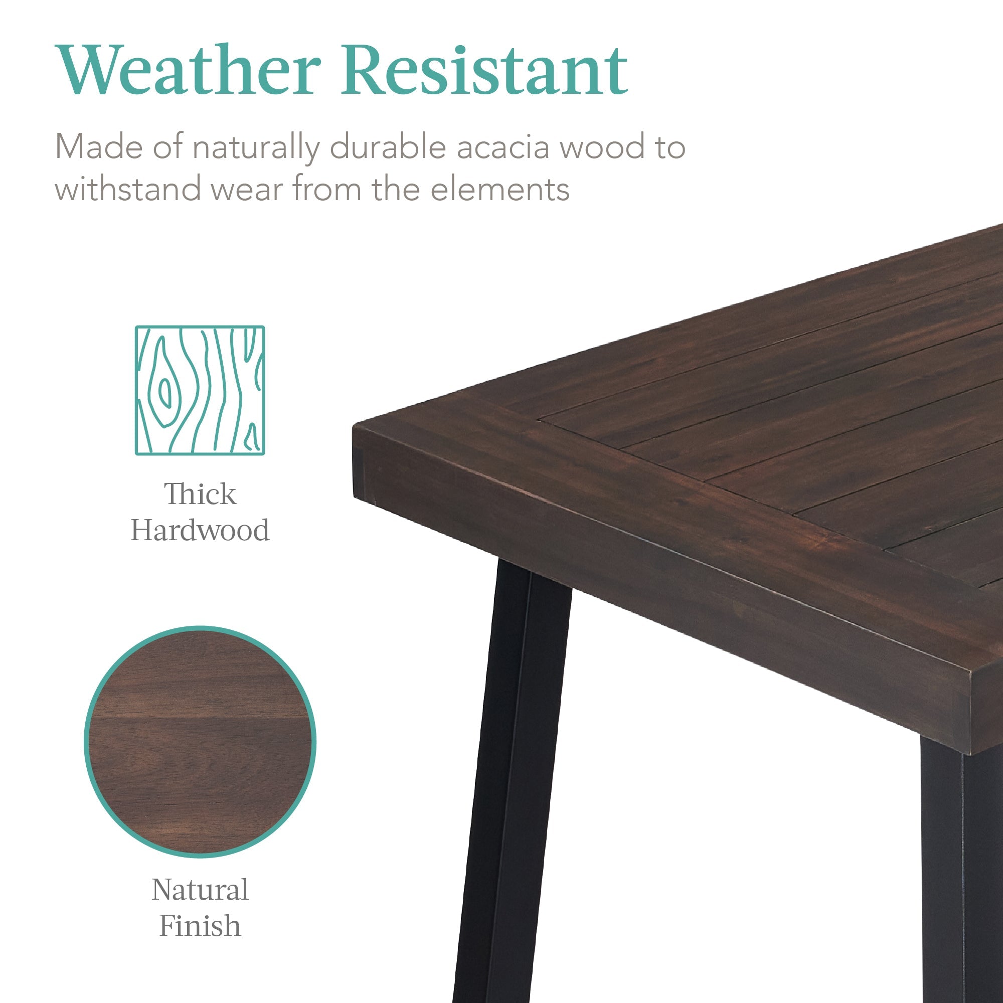 6-Person Indoor Outdoor Acacia Wood Dining Table for outdoor comfort and convenience