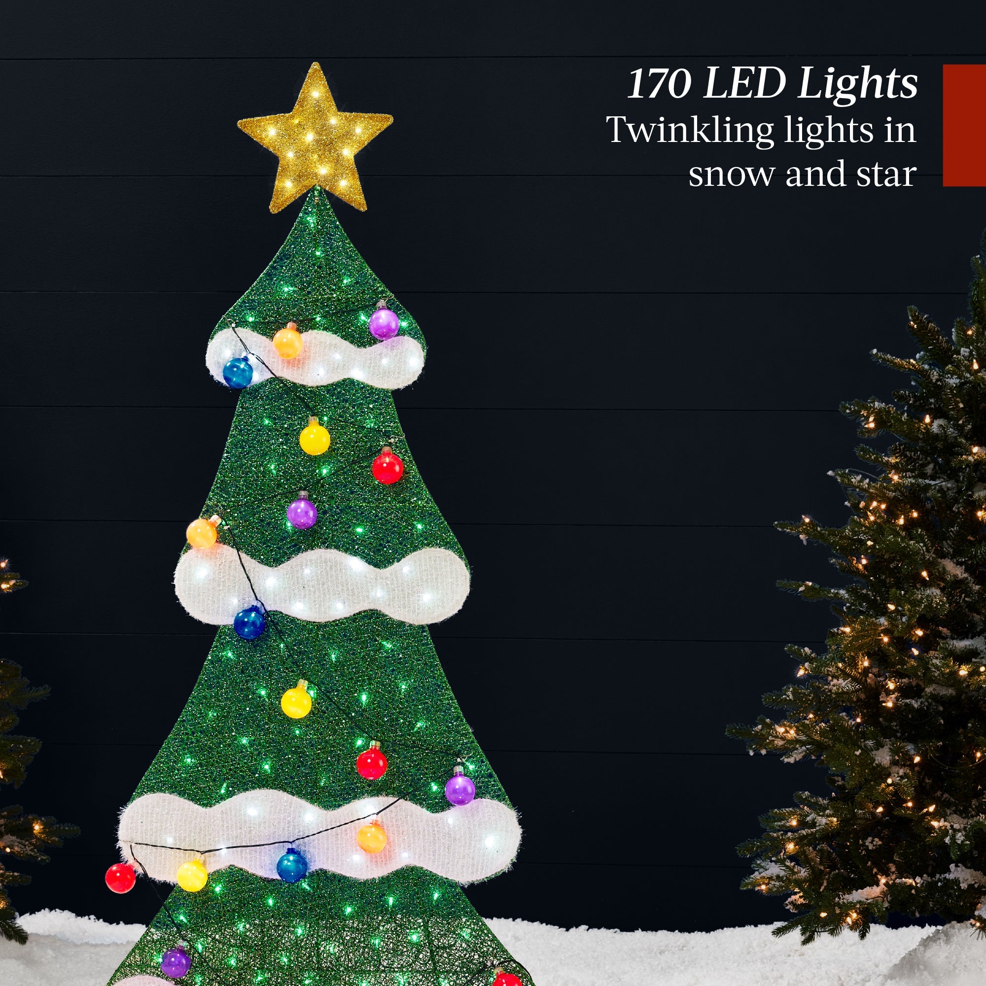 6ft Lighted 2D Christmas Tree Outdoor Decor with 170 LED Lights 3 Gift Boxes for indoor and outdoor holiday displays