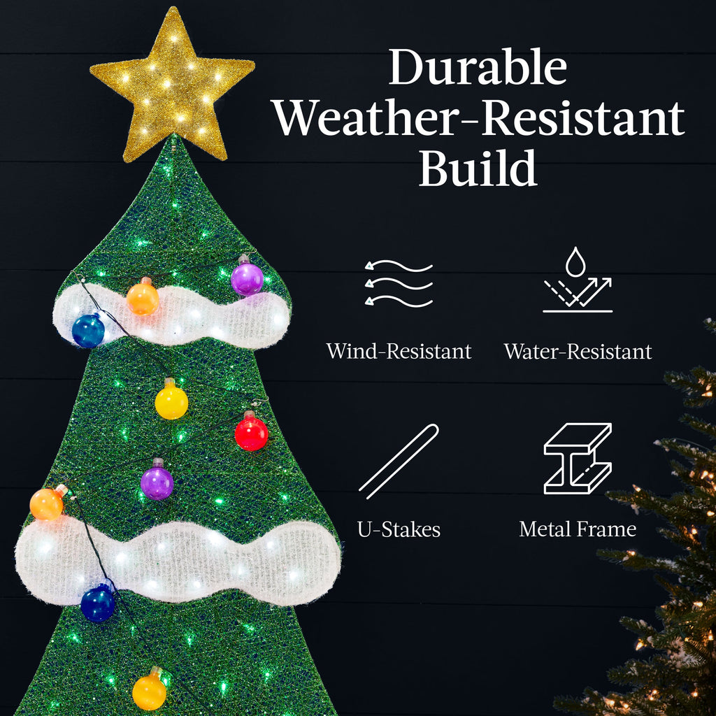 6ft Lighted 2D Christmas Tree Outdoor Decor with 170 LED Lights 3 Gift Boxes for indoor and outdoor holiday displays