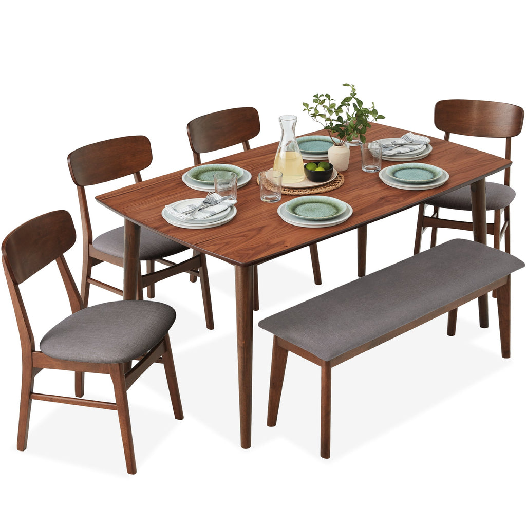 6-Piece Mid-Century Modern Upholstered Wooden Dining Set with 4 Chairs Bench designed for everyday comfort and storage
