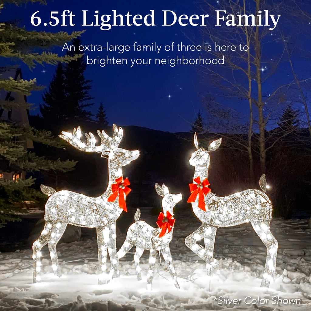 6.5ft 3-Piece Lighted Christmas Deer Set Outdoor Decor with LED Lights for indoor and outdoor holiday displays