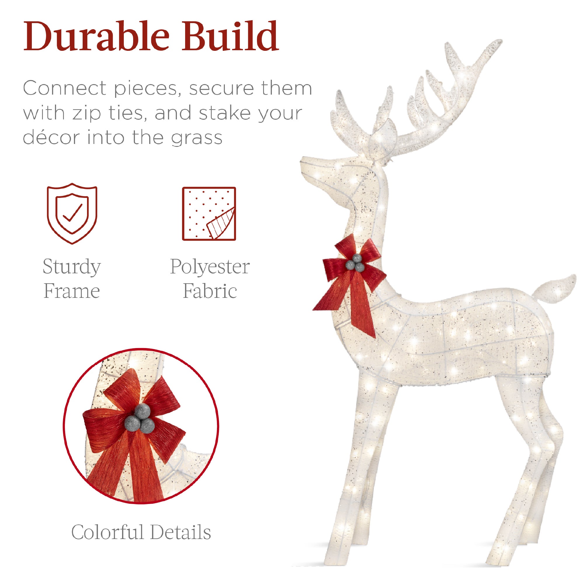 6.5ft 3-Piece Lighted Christmas Deer Set Outdoor Decor with LED Lights for indoor and outdoor holiday displays