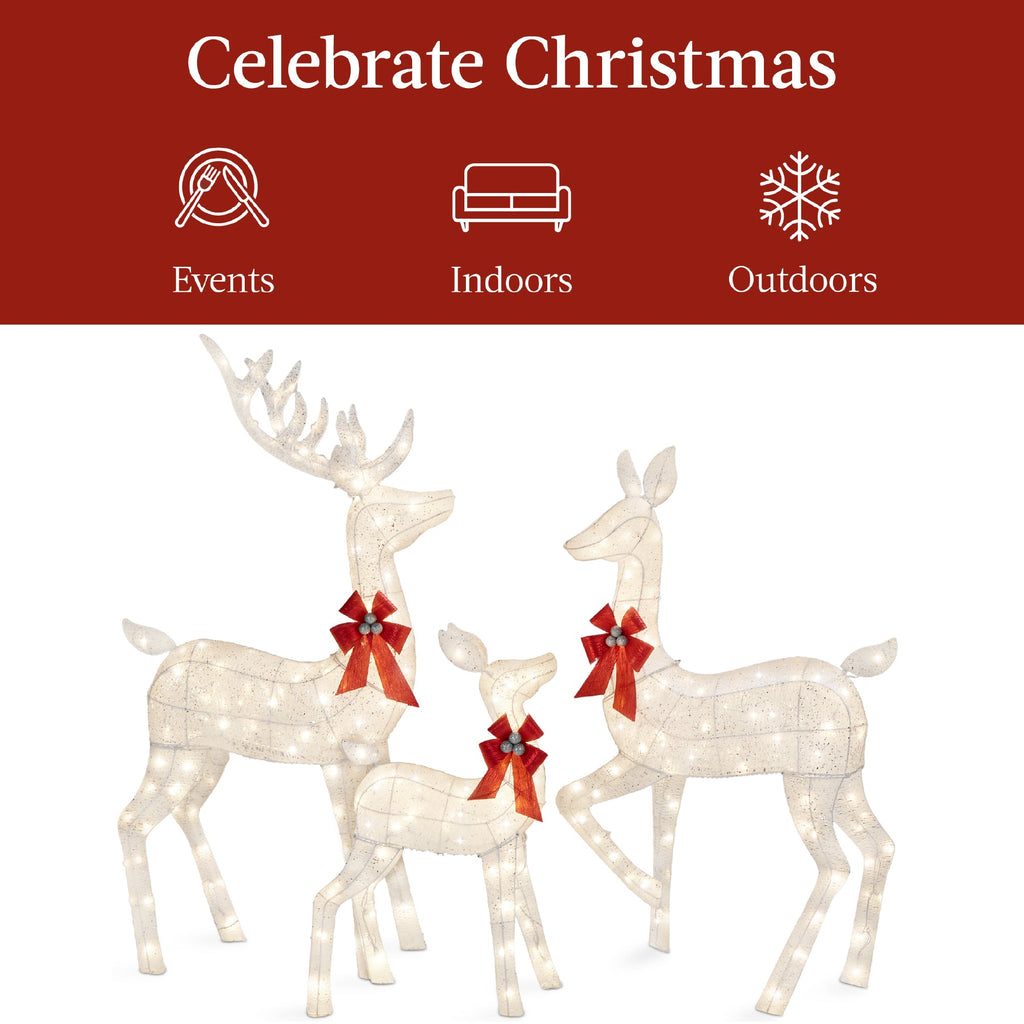 6.5ft 3-Piece Lighted Christmas Deer Set Outdoor Decor with LED Lights for indoor and outdoor holiday displays