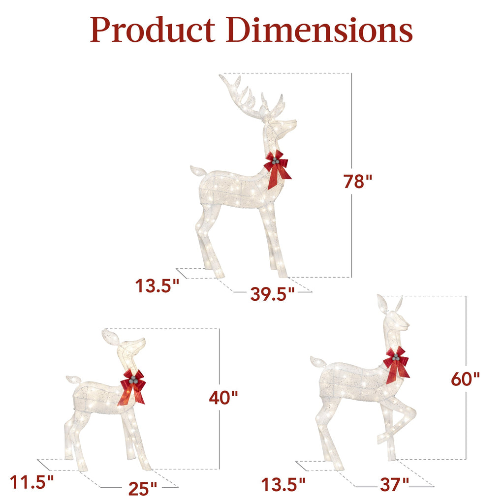 6.5ft 3-Piece Lighted Christmas Deer Set Outdoor Decor with LED Lights for indoor and outdoor holiday displays