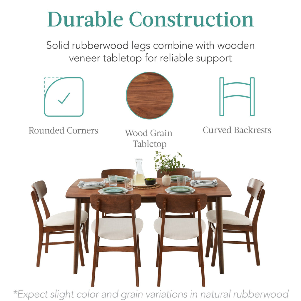 7-Piece Mid-Century Modern Dining Set Wood Upholstered with 6 Chairs for comfortable home living