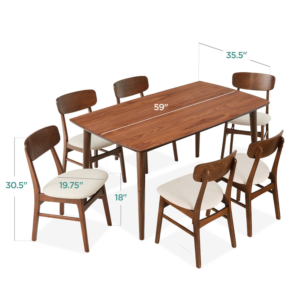7-Piece Mid-Century Modern Dining Set Wood Upholstered with 6 Chairs for comfortable home living