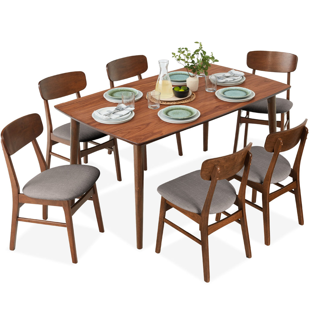 7-Piece Mid-Century Modern Dining Set Wood Upholstered with 6 Chairs for comfortable home living