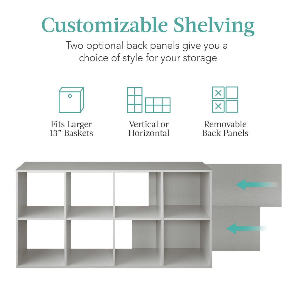 8-Cube Bookshelf 13.5in Storage Display with Removable Panels Customizable for simple setup and everyday use