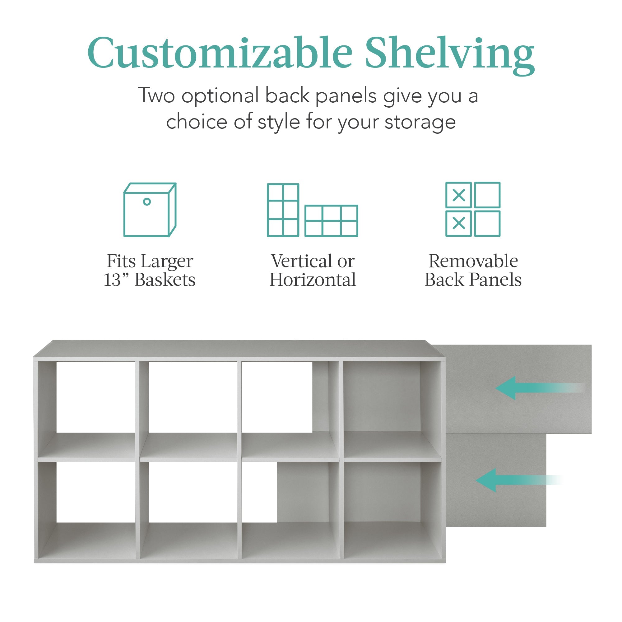 8-Cube Bookshelf 13.5in Storage Display with Removable Panels Customizable for simple setup and everyday use