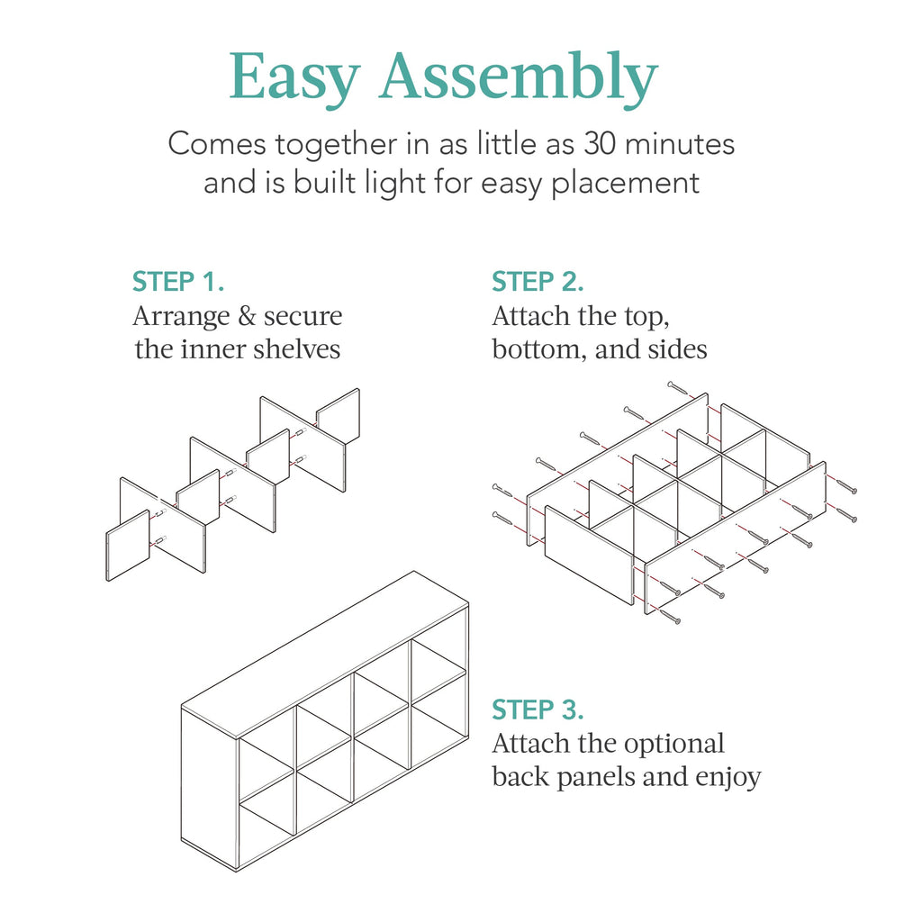 8-Cube Bookshelf 13.5in Storage Display with Removable Panels Customizable for simple setup and everyday use