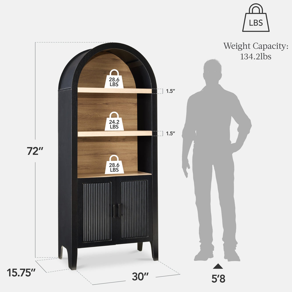 72\" Tall Arched Pantry Cabinet with Doors 5-Tier Storage Cabinet with Shelves for comfortable home living