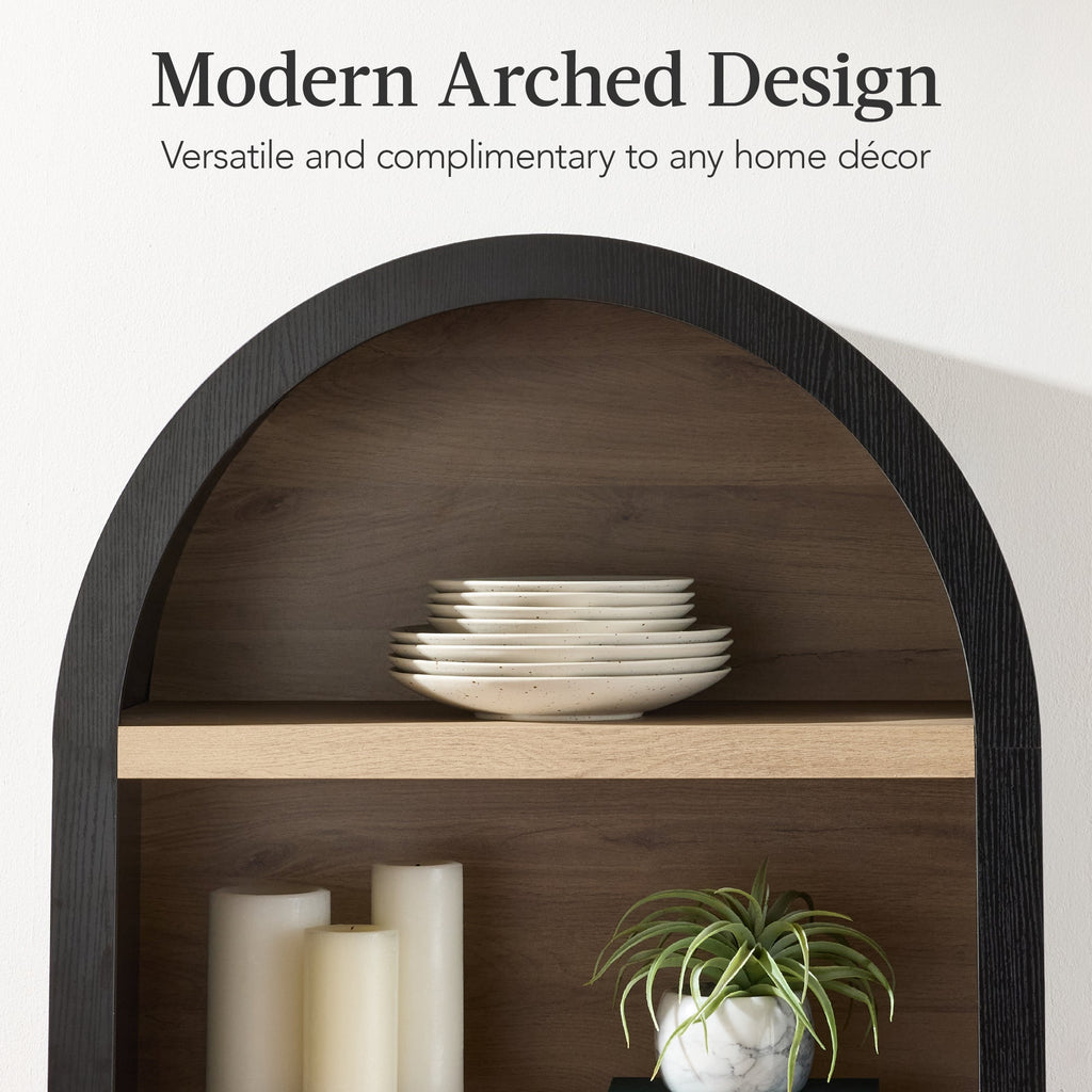 72\" Tall Arched Pantry Cabinet with Doors 5-Tier Storage Cabinet with Shelves for comfortable home living