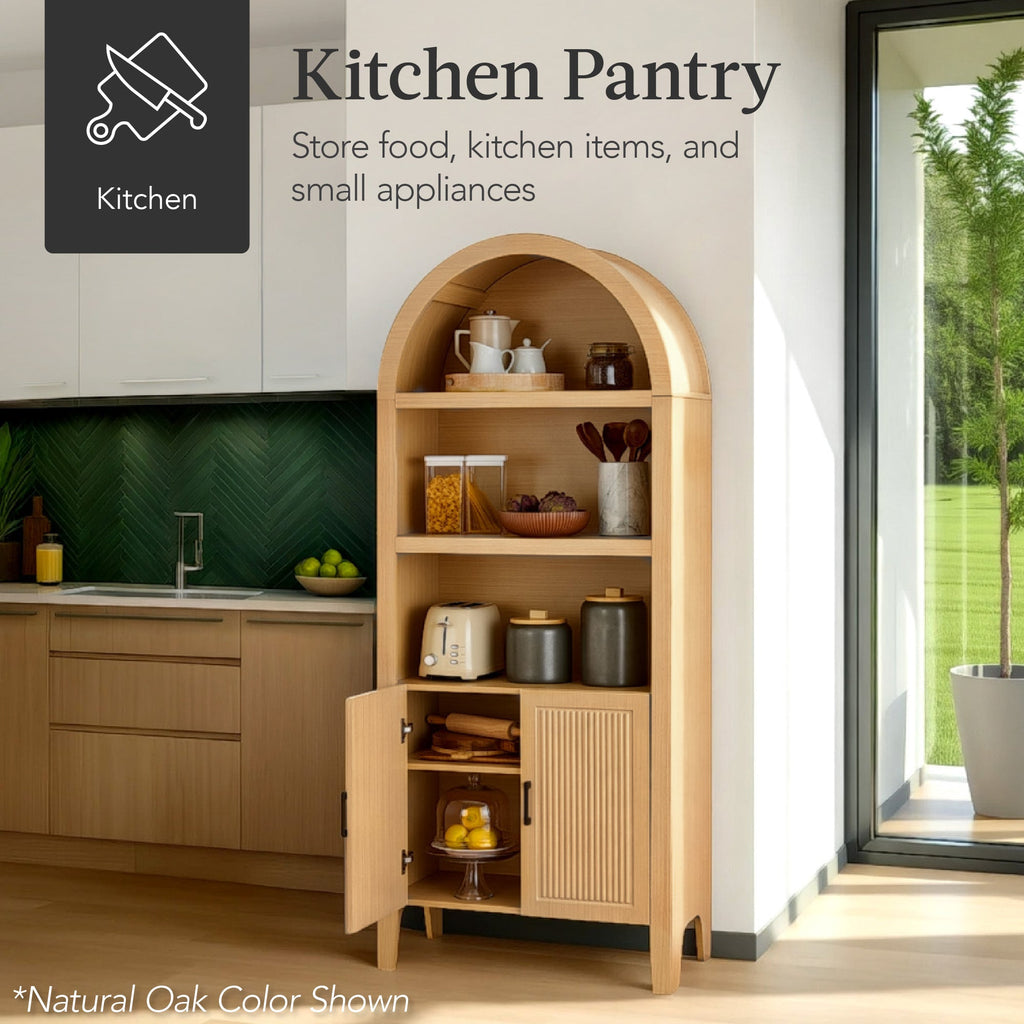 72\" Tall Arched Pantry Cabinet with Doors 5-Tier Storage Cabinet with Shelves for comfortable home living