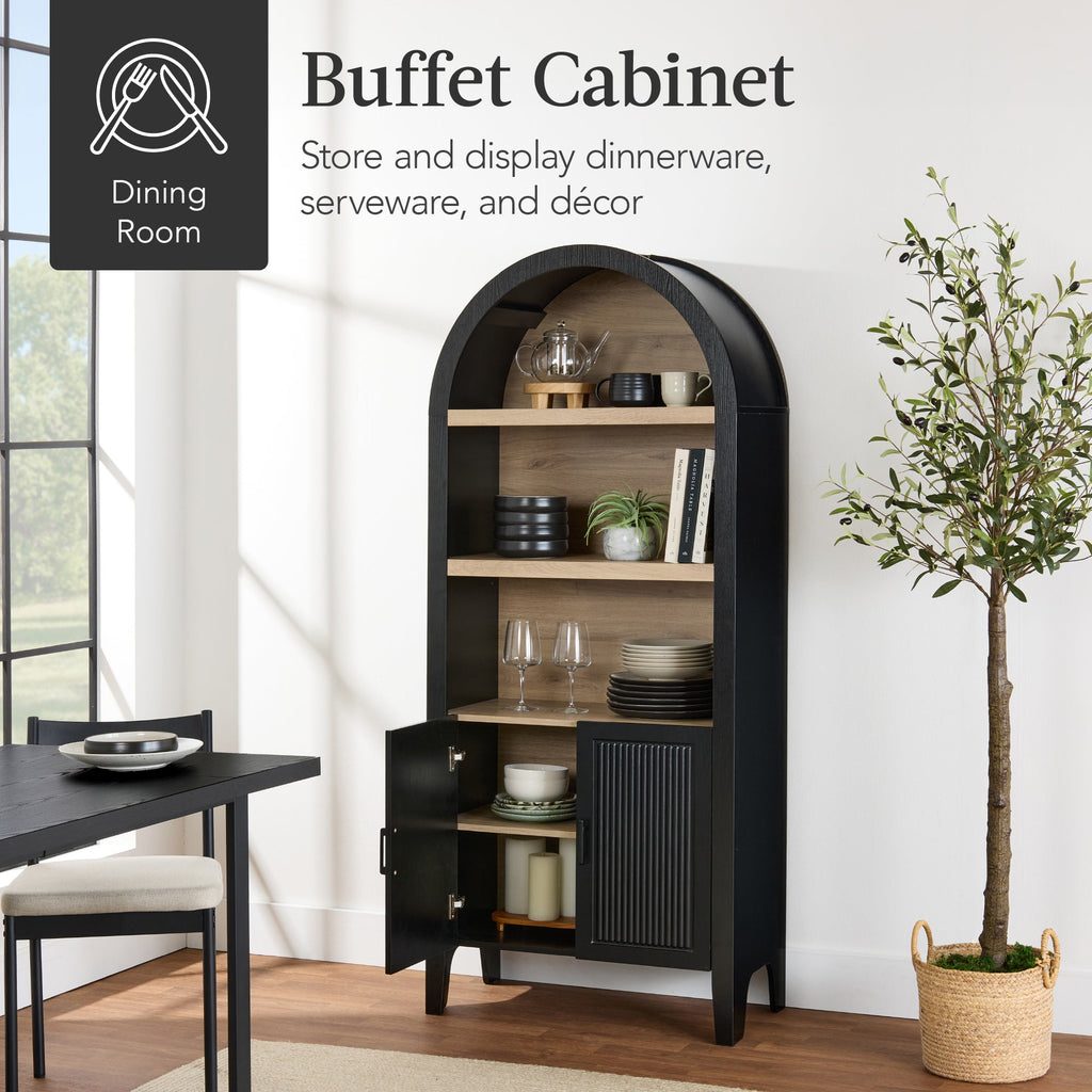 72\" Tall Arched Pantry Cabinet with Doors 5-Tier Storage Cabinet with Shelves for comfortable home living