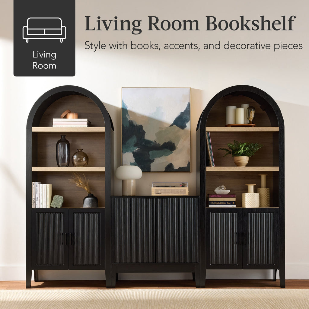72\" Tall Arched Pantry Cabinet with Doors 5-Tier Storage Cabinet with Shelves for comfortable home living
