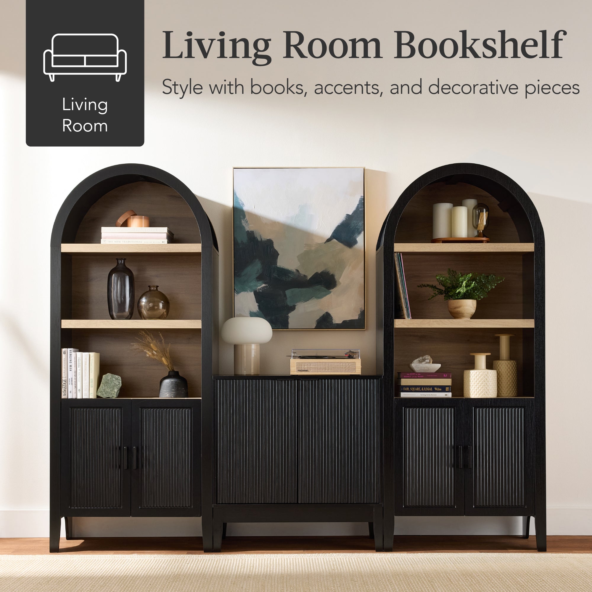 72\" Tall Arched Pantry Cabinet with Doors 5-Tier Storage Cabinet with Shelves for comfortable home living