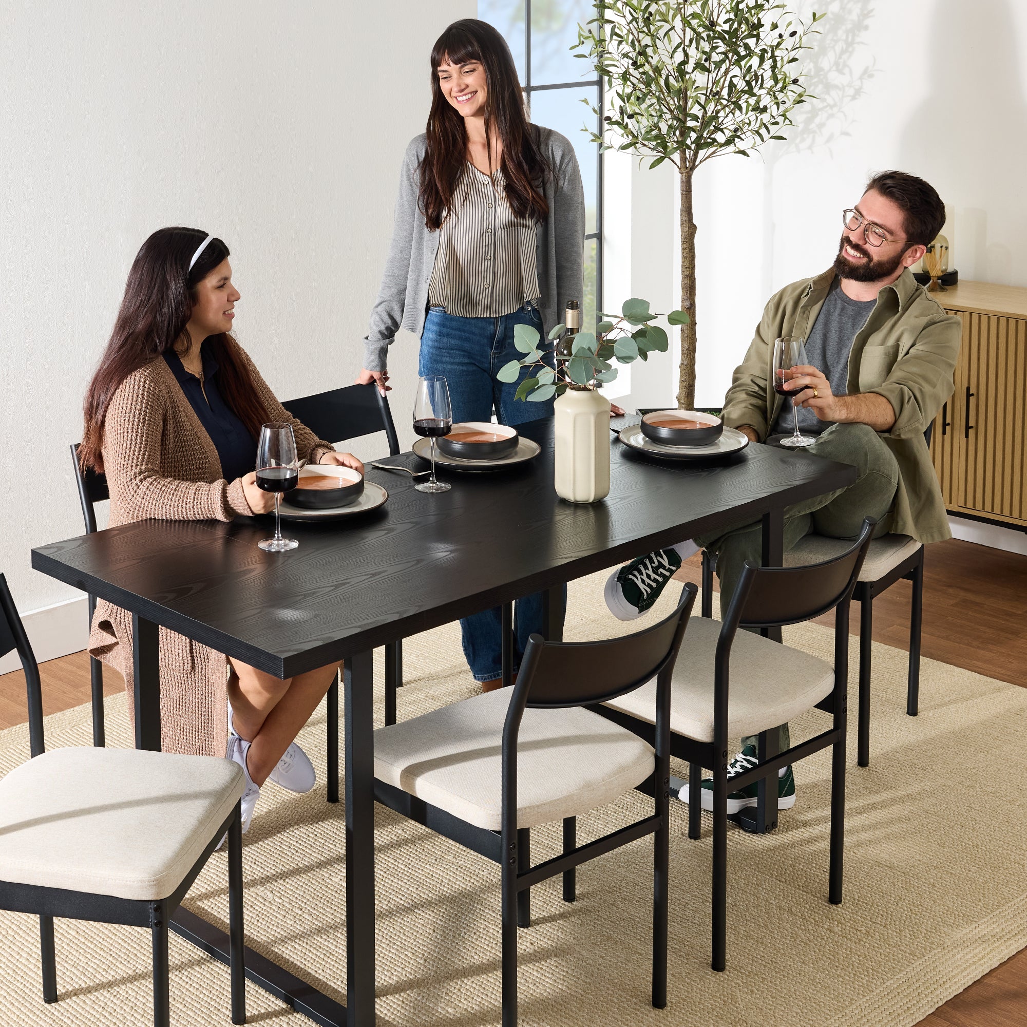 7-Piece Modern Dining Set Kitchen Table with 6 Chairs Metal Frame with practical style for home spaces