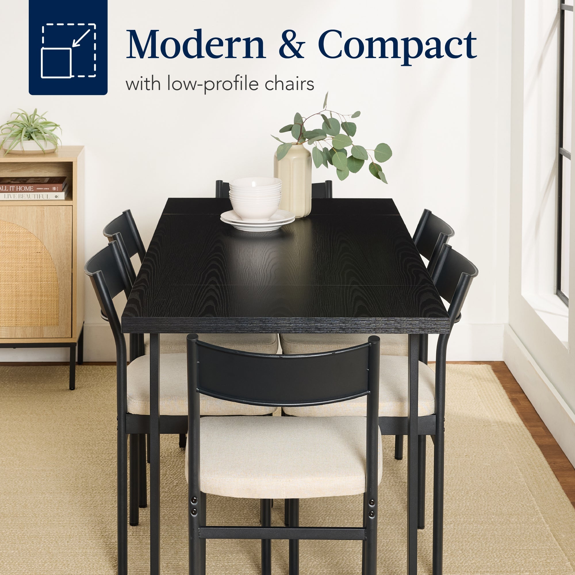 7-Piece Modern Dining Set Kitchen Table with 6 Chairs Metal Frame with practical style for home spaces