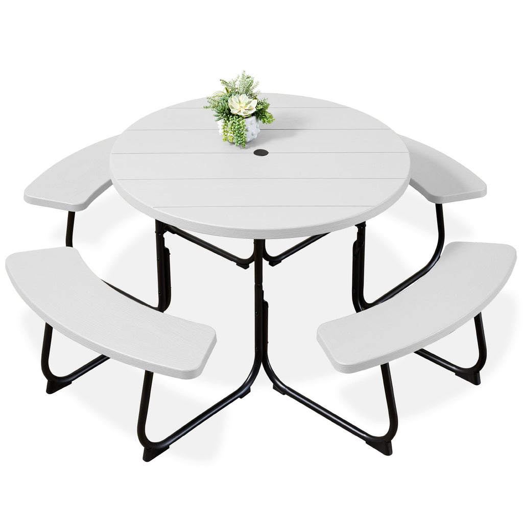 8-Person Circular Picnic Table with Umbrella Hole 4 Benches with practical outdoor-ready details