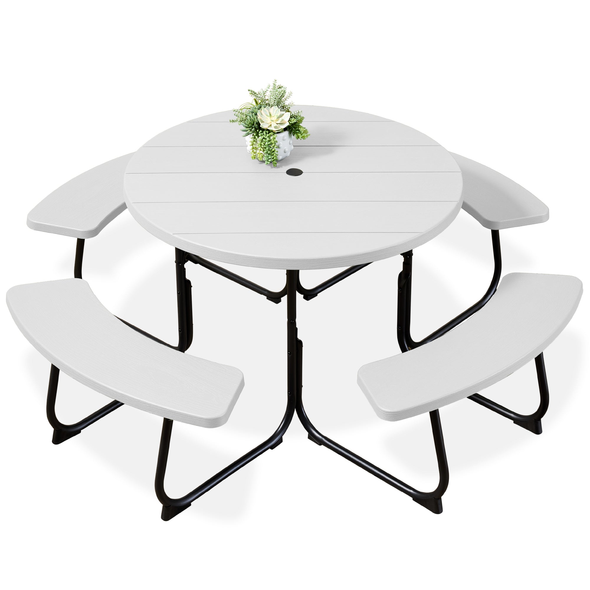 8-Person Circular Picnic Table with Umbrella Hole 4 Benches with practical outdoor-ready details