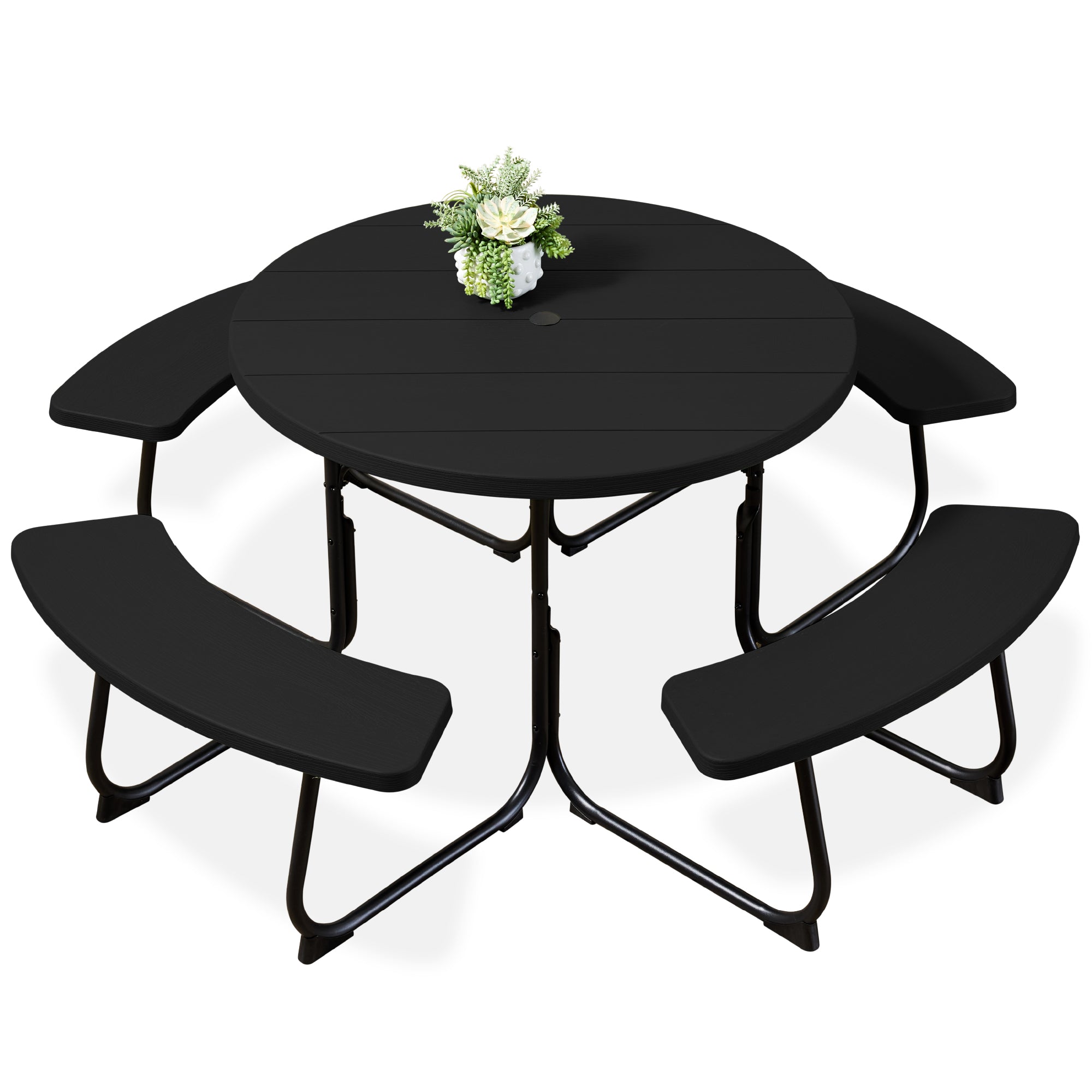 8-Person Circular Picnic Table with Umbrella Hole 4 Benches with practical outdoor-ready details