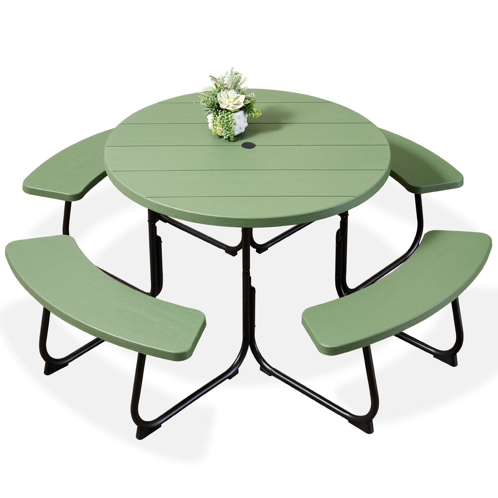 8-Person Circular Picnic Table with Umbrella Hole 4 Benches with practical outdoor-ready details