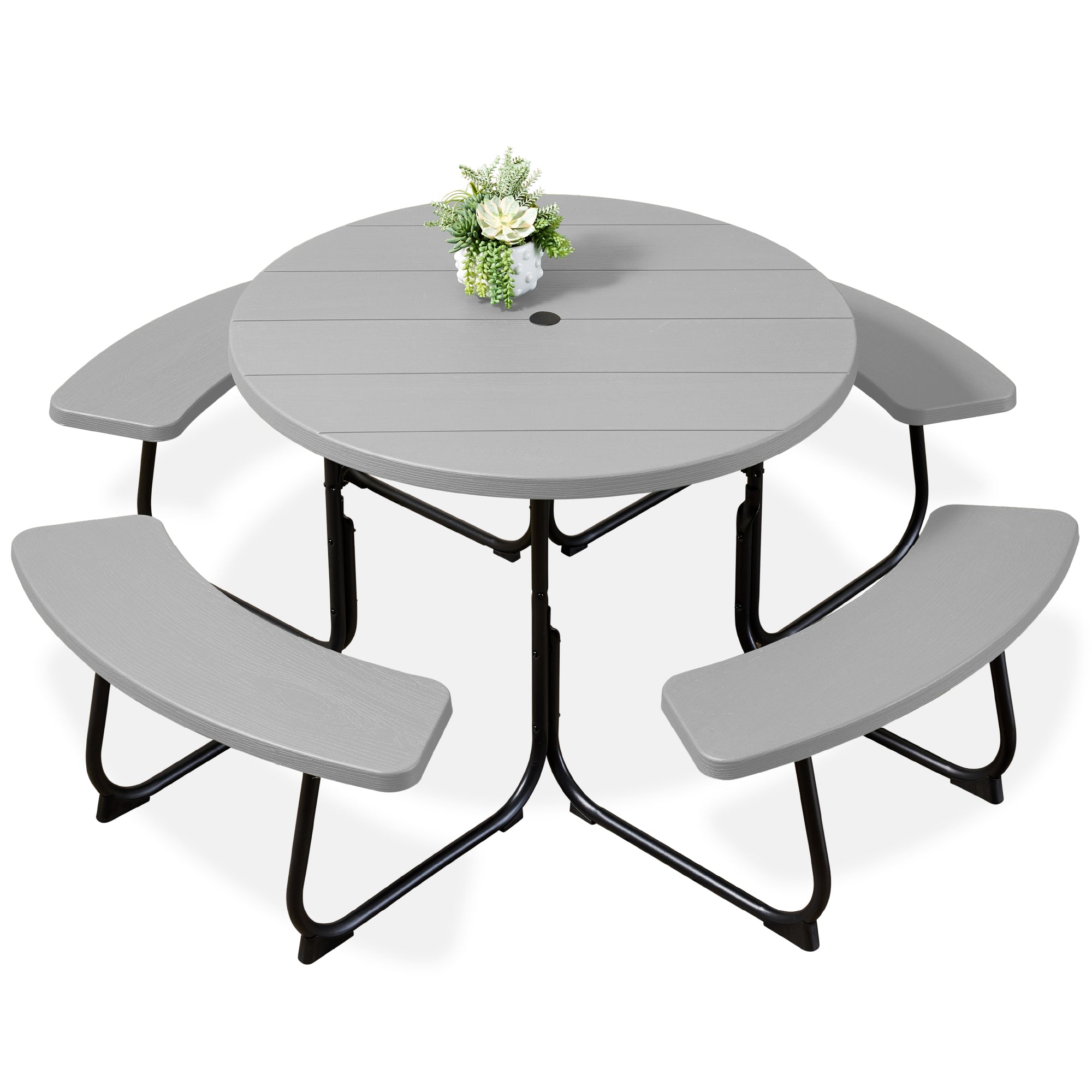 8-Person Circular Picnic Table with Umbrella Hole 4 Benches with practical outdoor-ready details