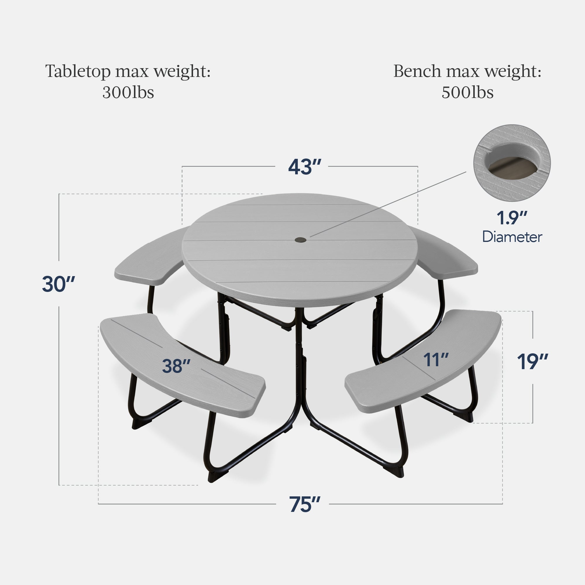 8-Person Circular Picnic Table with Umbrella Hole 4 Benches with practical outdoor-ready details