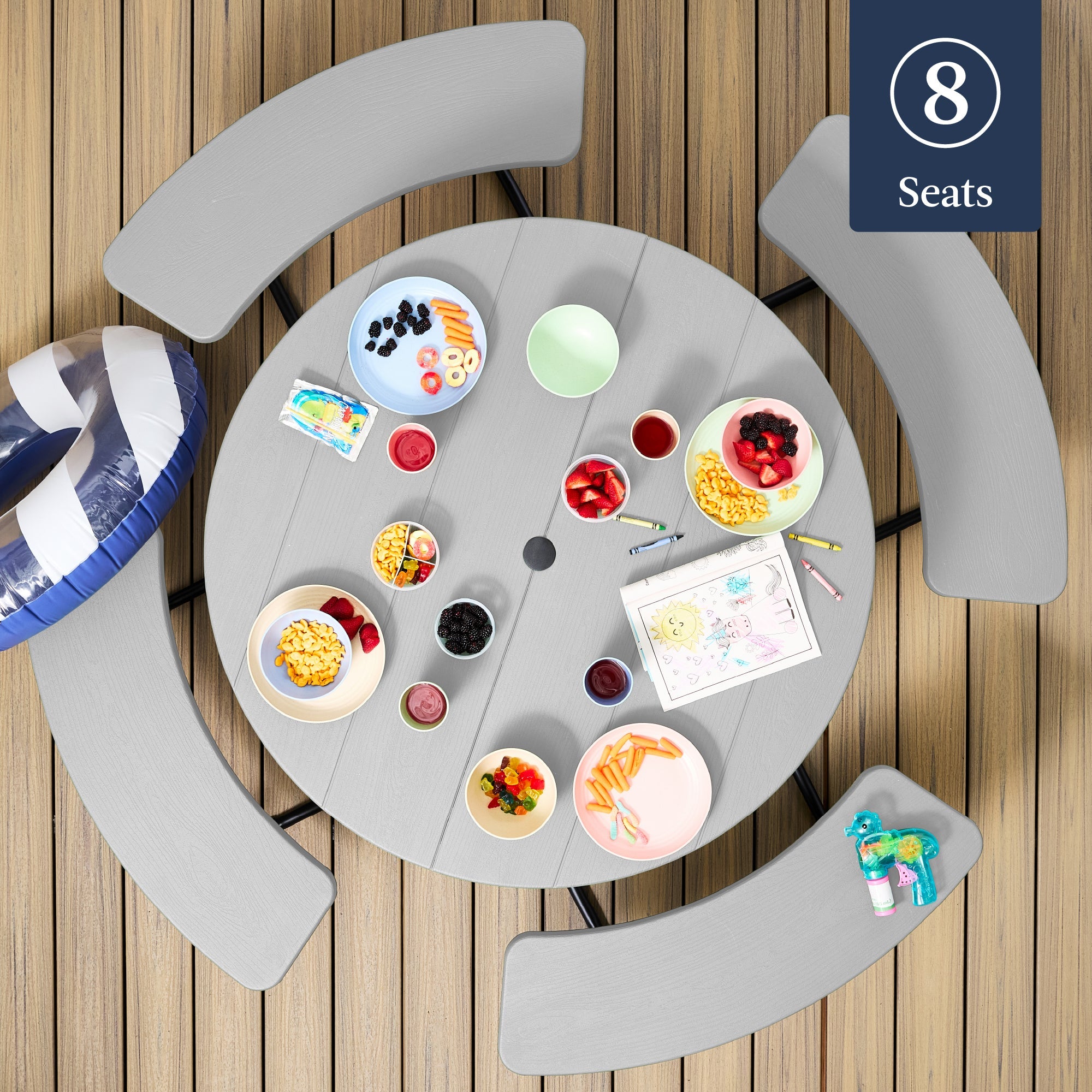 8-Person Circular Picnic Table with Umbrella Hole 4 Benches with practical outdoor-ready details