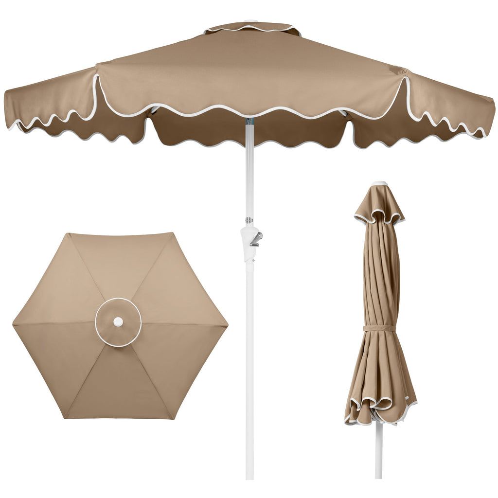 7.5ft Patio Market Umbrella,Wavy Trim UV-Fade-Resistant Crank and Tilt for outdoor comfort and convenience