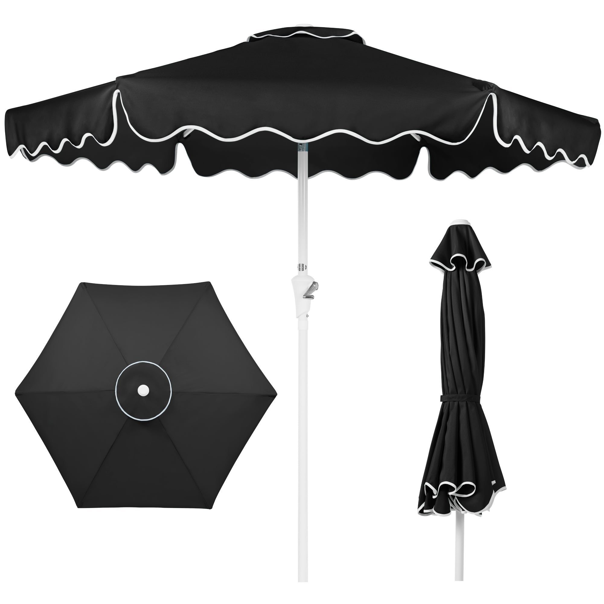 7.5ft Patio Market Umbrella,Wavy Trim UV-Fade-Resistant Crank and Tilt for outdoor comfort and convenience