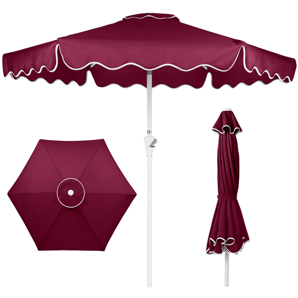 7.5ft Patio Market Umbrella,Wavy Trim UV-Fade-Resistant Crank and Tilt for outdoor comfort and convenience
