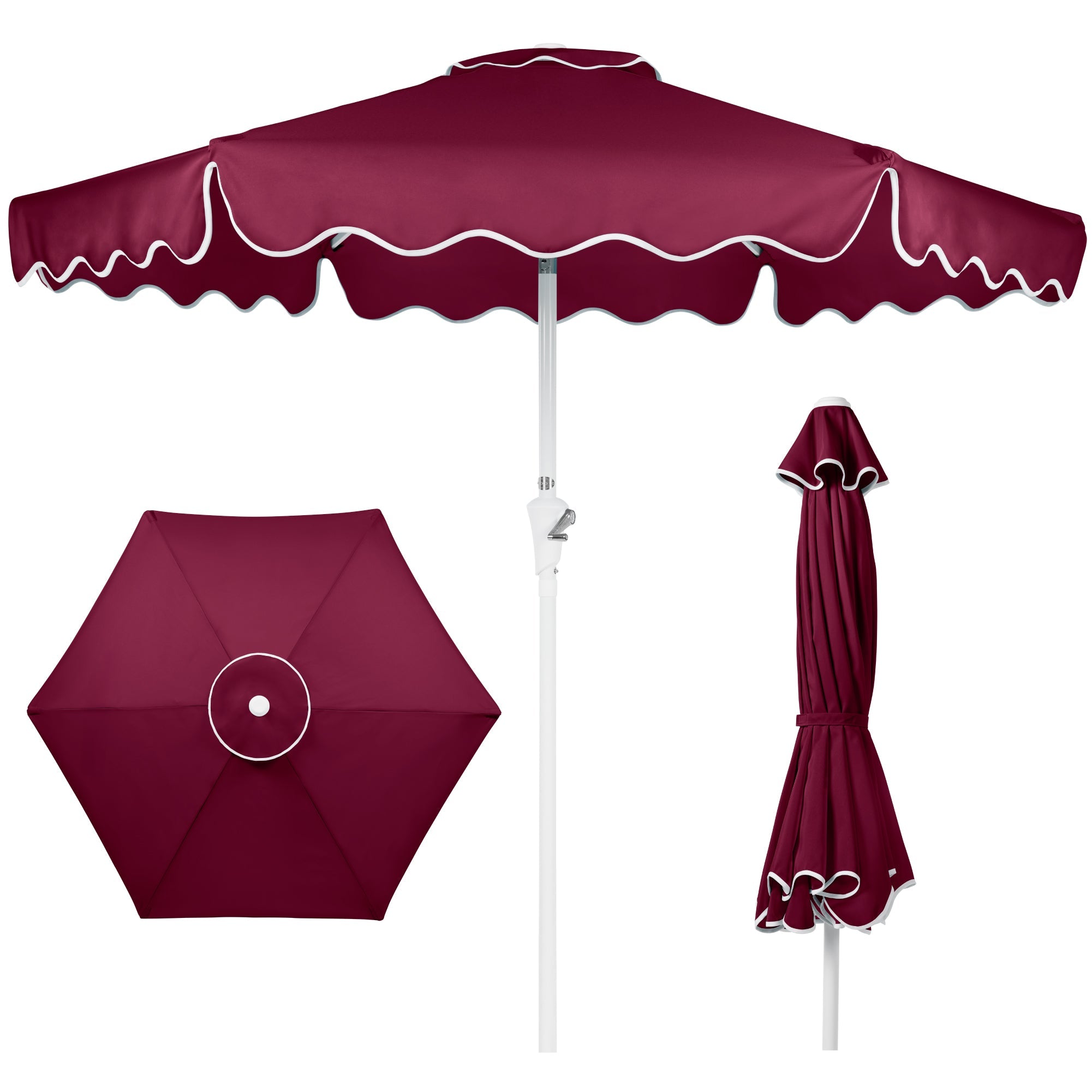 7.5ft Patio Market Umbrella,Wavy Trim UV-Fade-Resistant Crank and Tilt for outdoor comfort and convenience