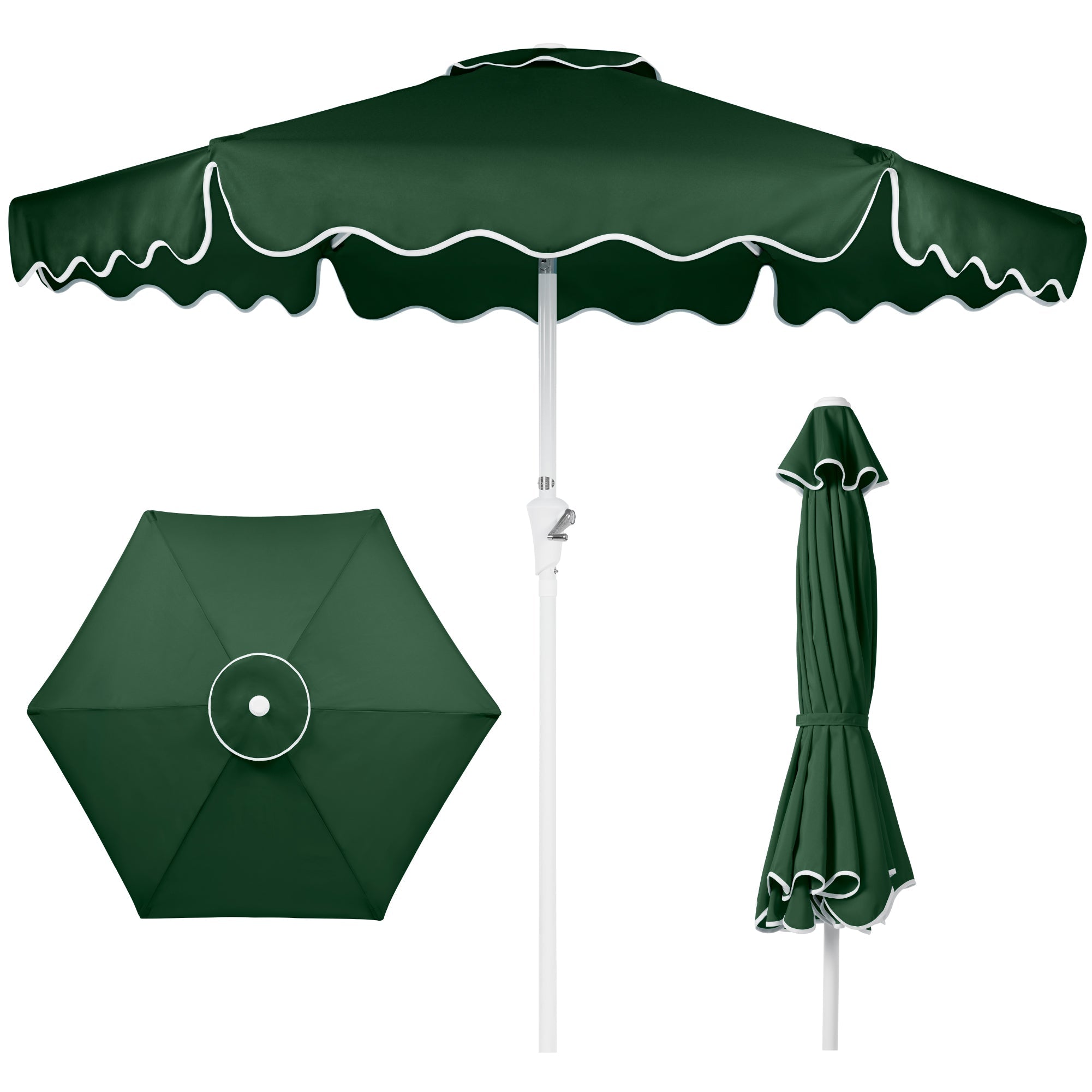 7.5ft Patio Market Umbrella,Wavy Trim UV-Fade-Resistant Crank and Tilt for outdoor comfort and convenience