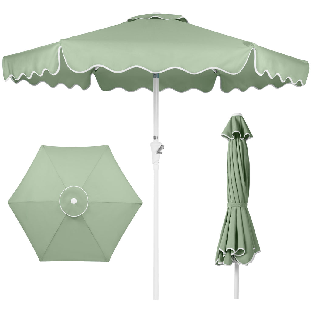 7.5ft Patio Market Umbrella,Wavy Trim UV-Fade-Resistant Crank and Tilt for outdoor comfort and convenience