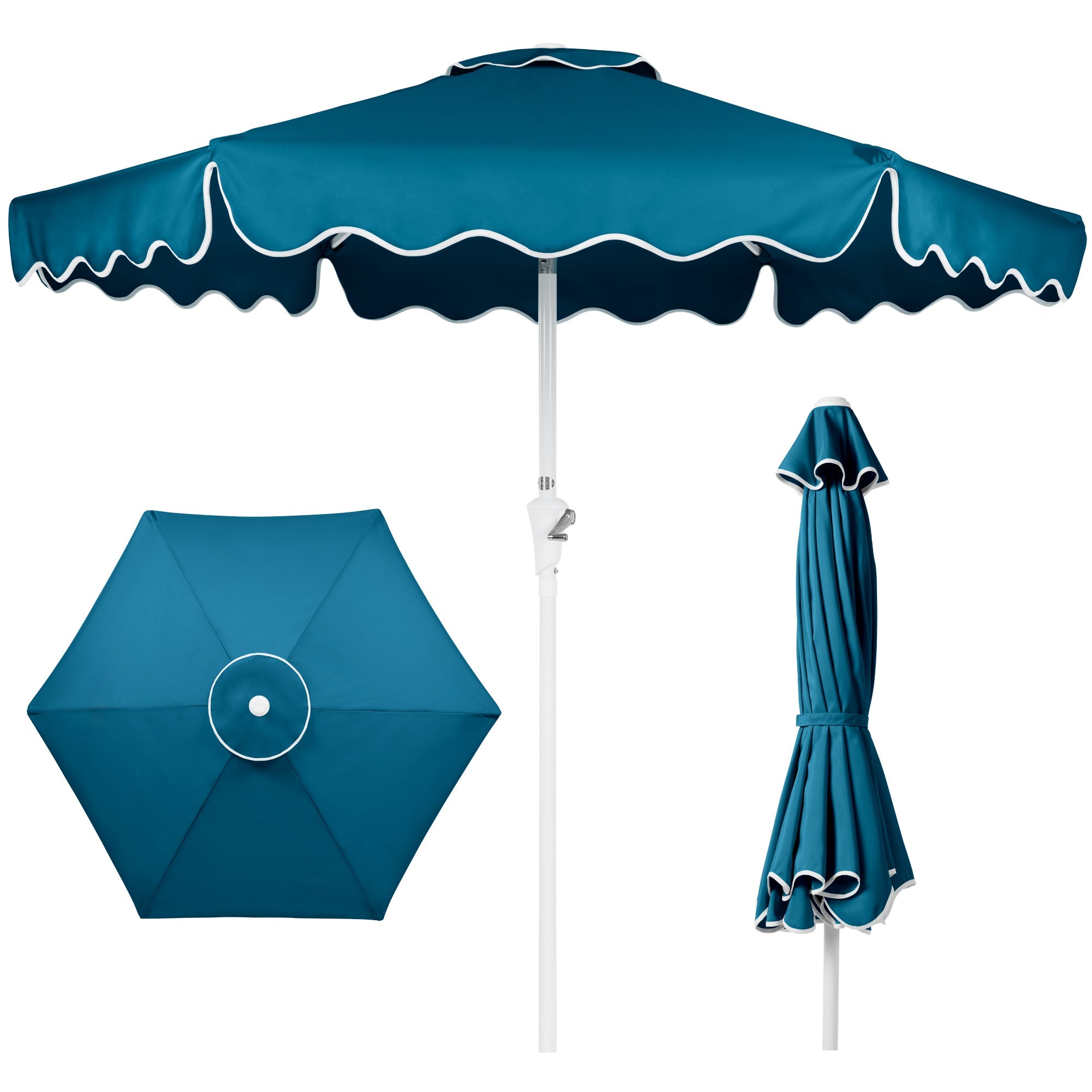7.5ft Patio Market Umbrella,Wavy Trim UV-Fade-Resistant Crank and Tilt for outdoor comfort and convenience
