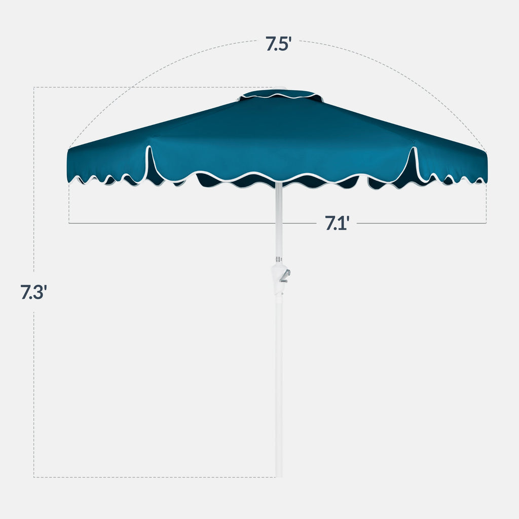 7.5ft Patio Market Umbrella,Wavy Trim UV-Fade-Resistant Crank and Tilt for outdoor comfort and convenience