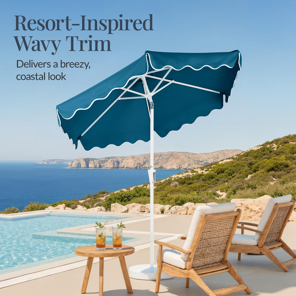 7.5ft Patio Market Umbrella,Wavy Trim UV-Fade-Resistant Crank and Tilt for outdoor comfort and convenience