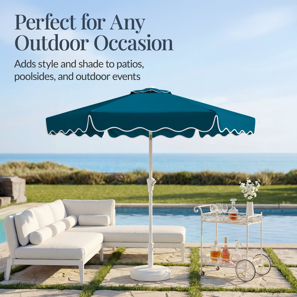 7.5ft Patio Market Umbrella,Wavy Trim UV-Fade-Resistant Crank and Tilt for outdoor comfort and convenience