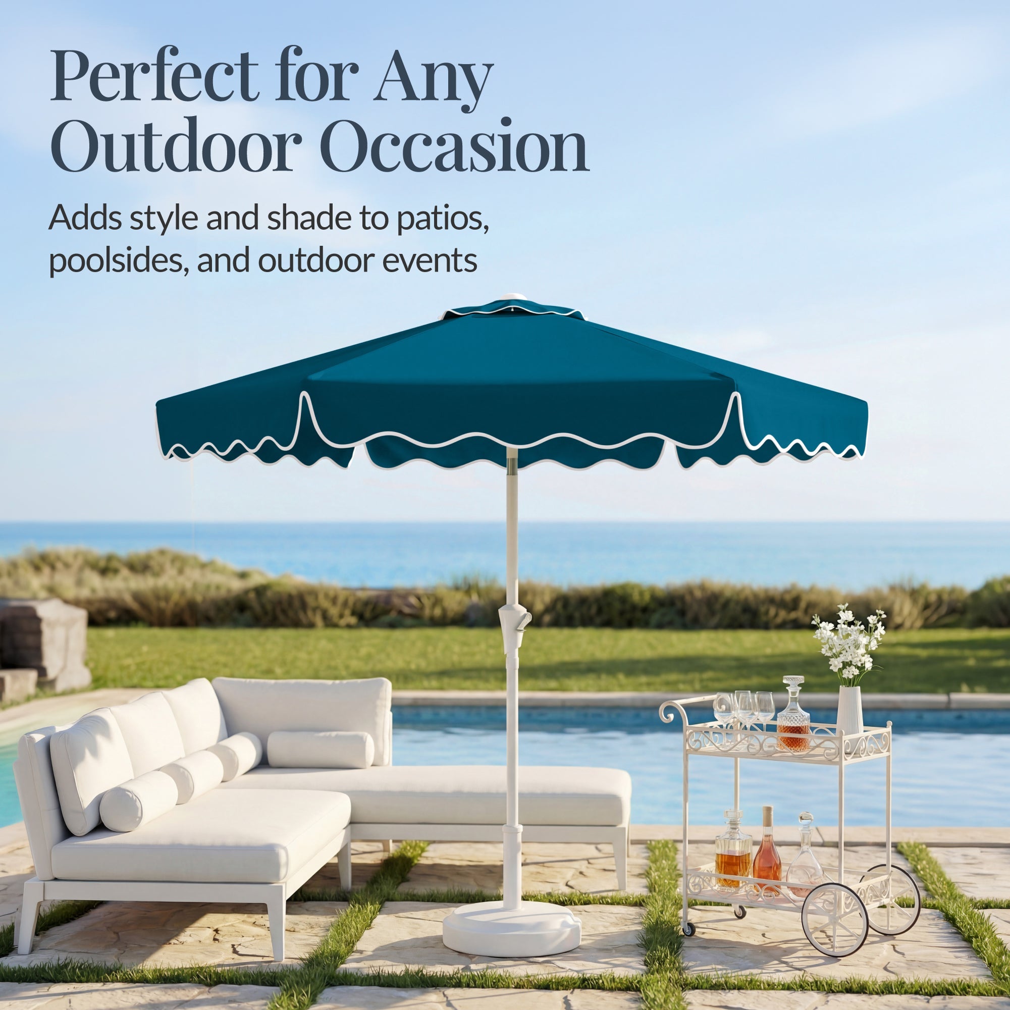 7.5ft Patio Market Umbrella,Wavy Trim UV-Fade-Resistant Crank and Tilt for outdoor comfort and convenience